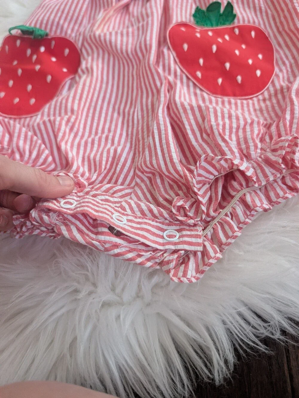 Vintage 90s 1990s Red Strawberry Appliqué Striped One-Piece Romper 4T